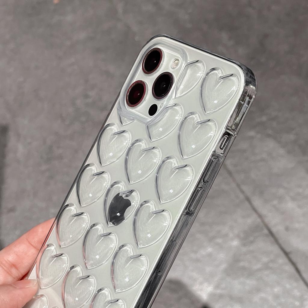 Sött 3D-hjärta Fodral För iPhone 14 13 12 11 15 Pro Max XS XR X 16 Plus Tecknad Klar Färg Bakskydd För 12 13 Mini Fodral