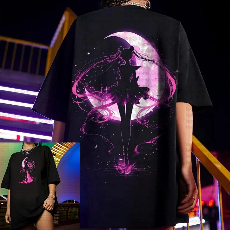 Sailor Moon 2026 New Hot Anime Harajuku Summer T-shirt Women s 2025 New Oversized Retro Street Casual Loose Men s Unisex Tops XL