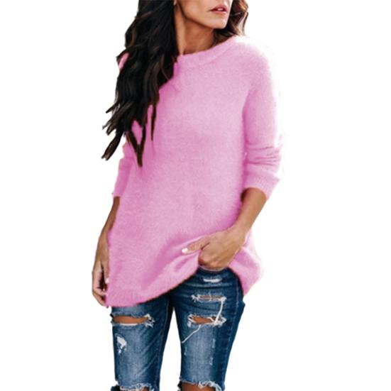 Осенне-зимняя мода Женский пушистый свитер Однотонный джемпер с длинным рукавом Топ XXXXXL розовый