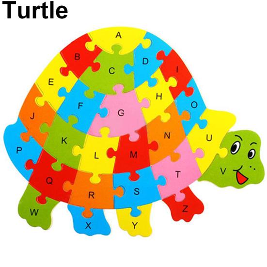 Fashion Wooden Animal Alphabet Lettter Puzzle Kids Educational Developmental Toy