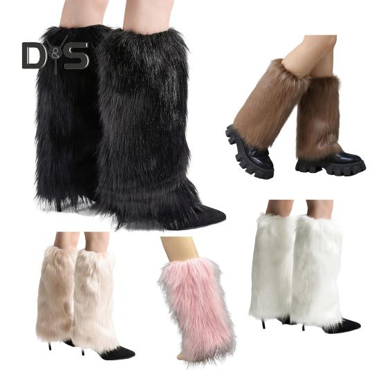 1 Paar Beinwärmer aus Kunstpelz für Frauen und Mädchen, weiche Stiefelmanschetten aus Plüsch, flauschige, pelzige Beinmanschetten für Wärme im Winter