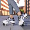 35-44 Boys/ Mens Skate Shoes Walking Shoes  Four-wheeled Roller Skates for Women One-button Retractable Adult Double-row Deformation Shoes