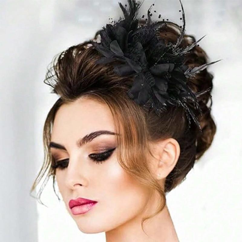 1PC Flower Headpiece Glam Cocktail Tea Party Hair Accessories Feather Headband 10 Colors Feather Fascinators for Women & Girls