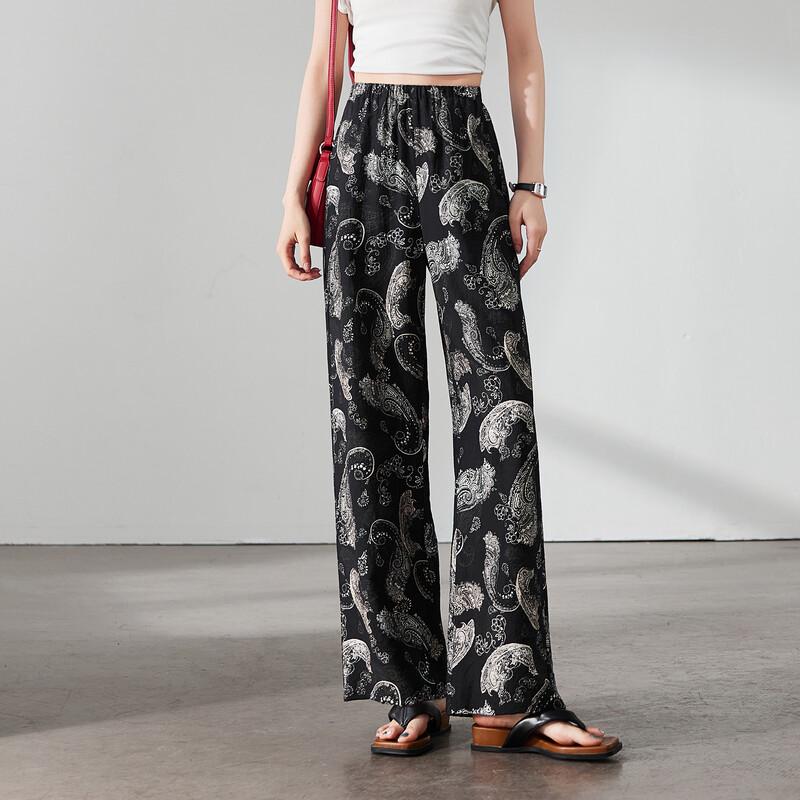 SOFSIL Women's Retro Paisley Print High-Waist Wide-Leg Pants