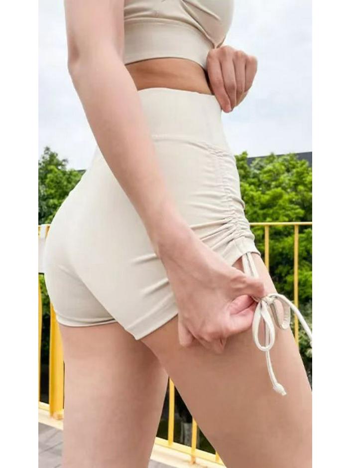 High-Waisted No-Line Yoga Shorts with Drawstring - Nude Feel, Hip Lift, Three-Point Style for Women