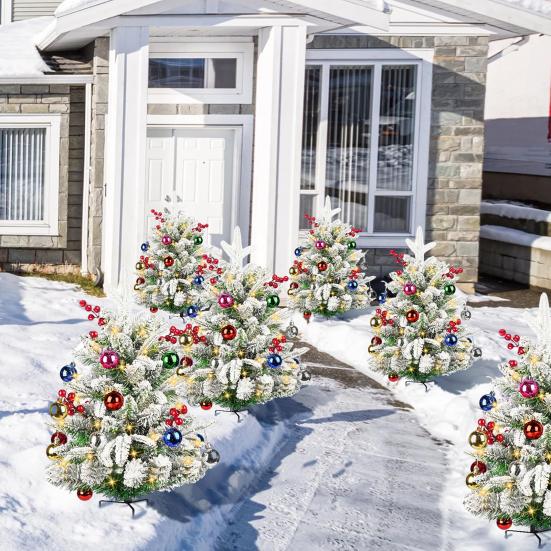 23palcová osvětlená umělá vánoční výplň do urny Předosvětlený vánoční borový strom s šiškami Červené bobule Stativová tyč a LED světlo Venkovní výplň do květináče na verandu