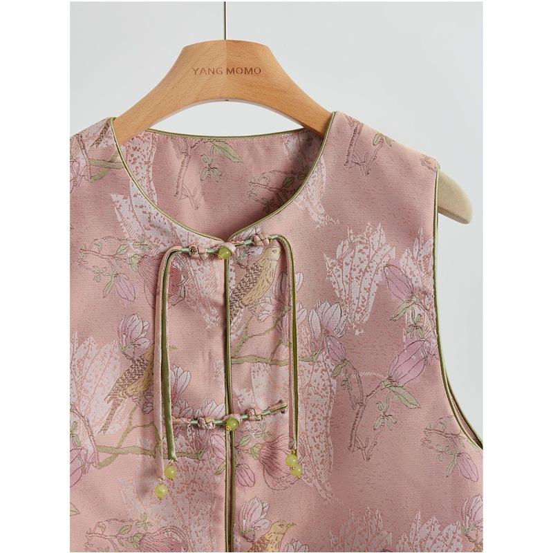 2025 Spring Medium Button Vest Clip Small Outer Wear Top Pink Jacquard Vest