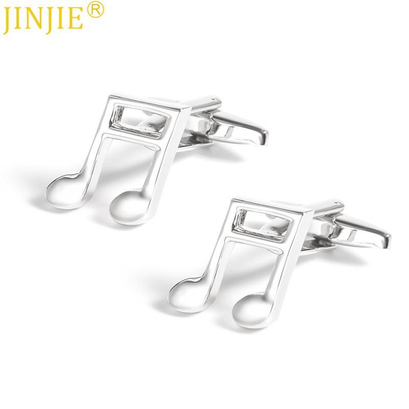 Music Note Electroplated Silver Metal Cufflinks Men's French