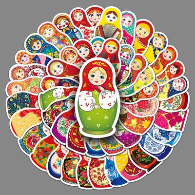 50 Photos de Poupées Russes Matriochkas Poupées Créatives Dessin Animé Personnalisées Décoratives Tasse à Eau Valise Autocollants pour Carnet