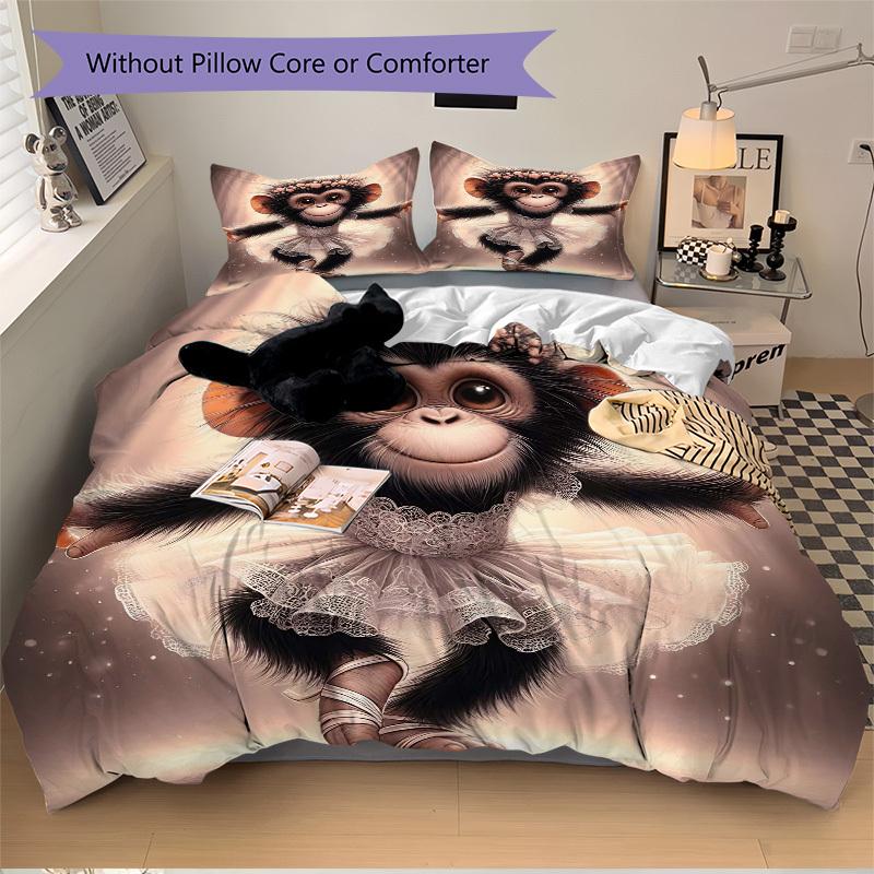 3pcs Anime Monkey Ballerina Bedding Set - Includes One Quilt Cover and Two Pillowcases (No Core) - Home Decor, Festival Gift, Polyester Fabr