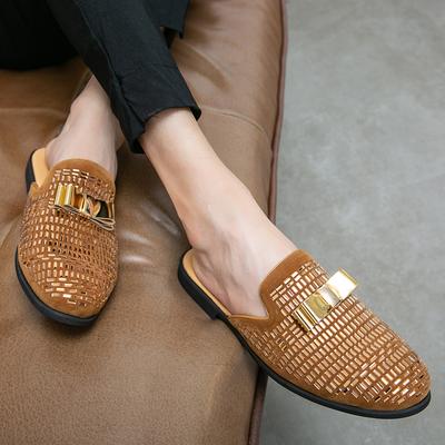 Fashion Summer Slipper Rhinestone Men's Shoes Nightclub Trendy Shoes Half Drag Loafer Men's Leather Slip On Breathable Casual Moccasins