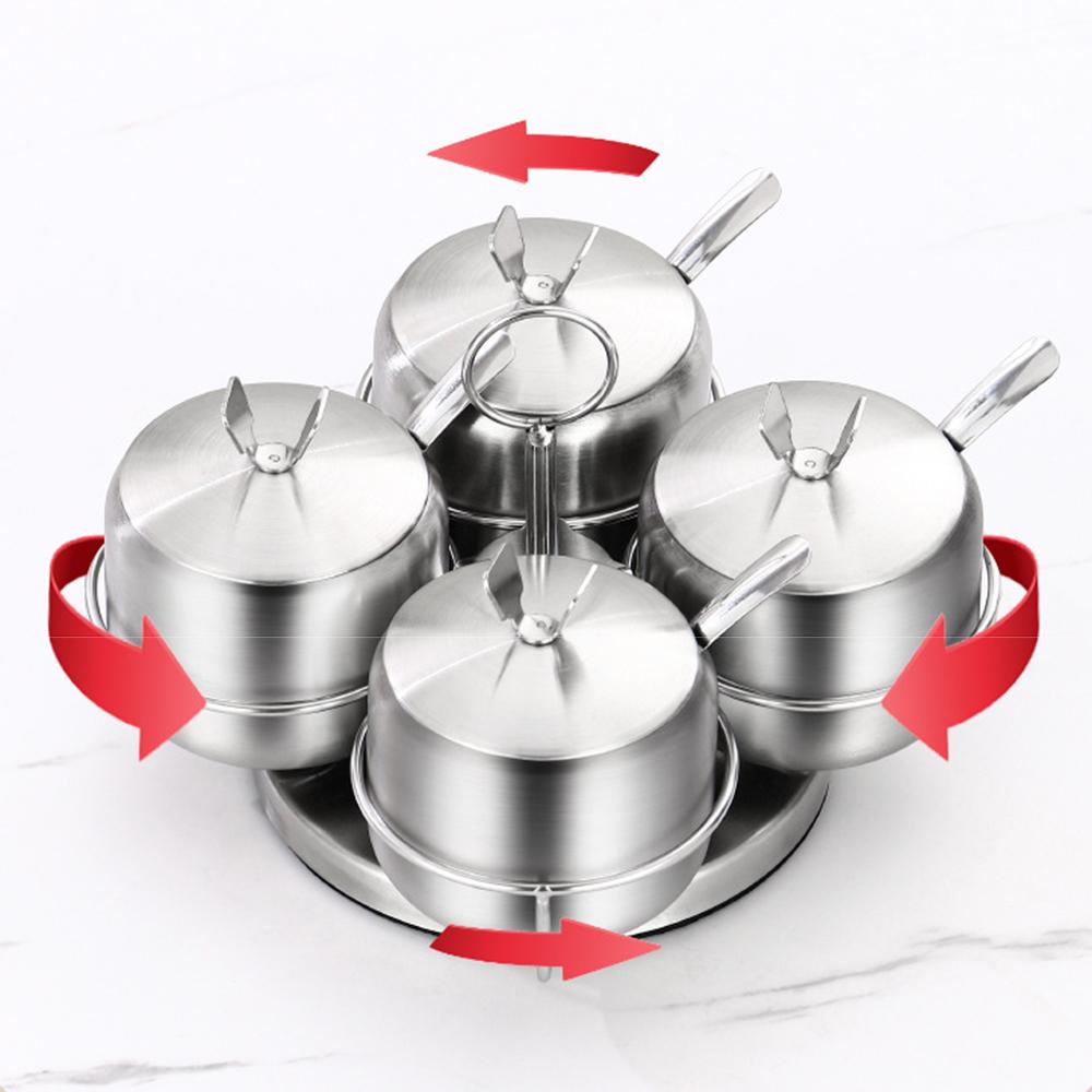 3/4Pcs with Lid Rotating Seasoning Jars Set 304 Stainless Steel Kitchen Spice Container  Gadget