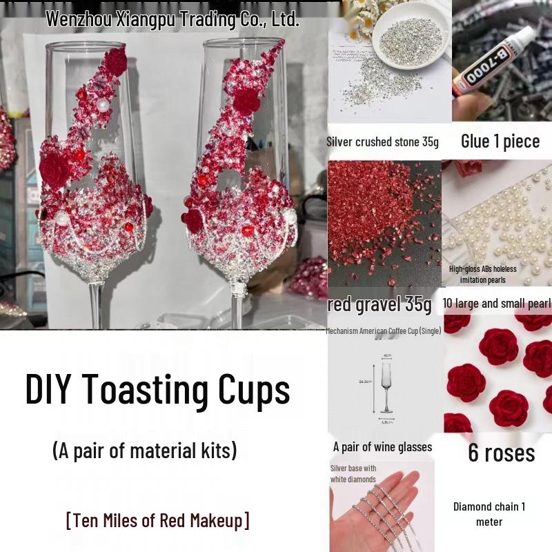 Purple Tassel Mosaic Butterfly Champagne Toasting Glass DIY Kit for Weddings