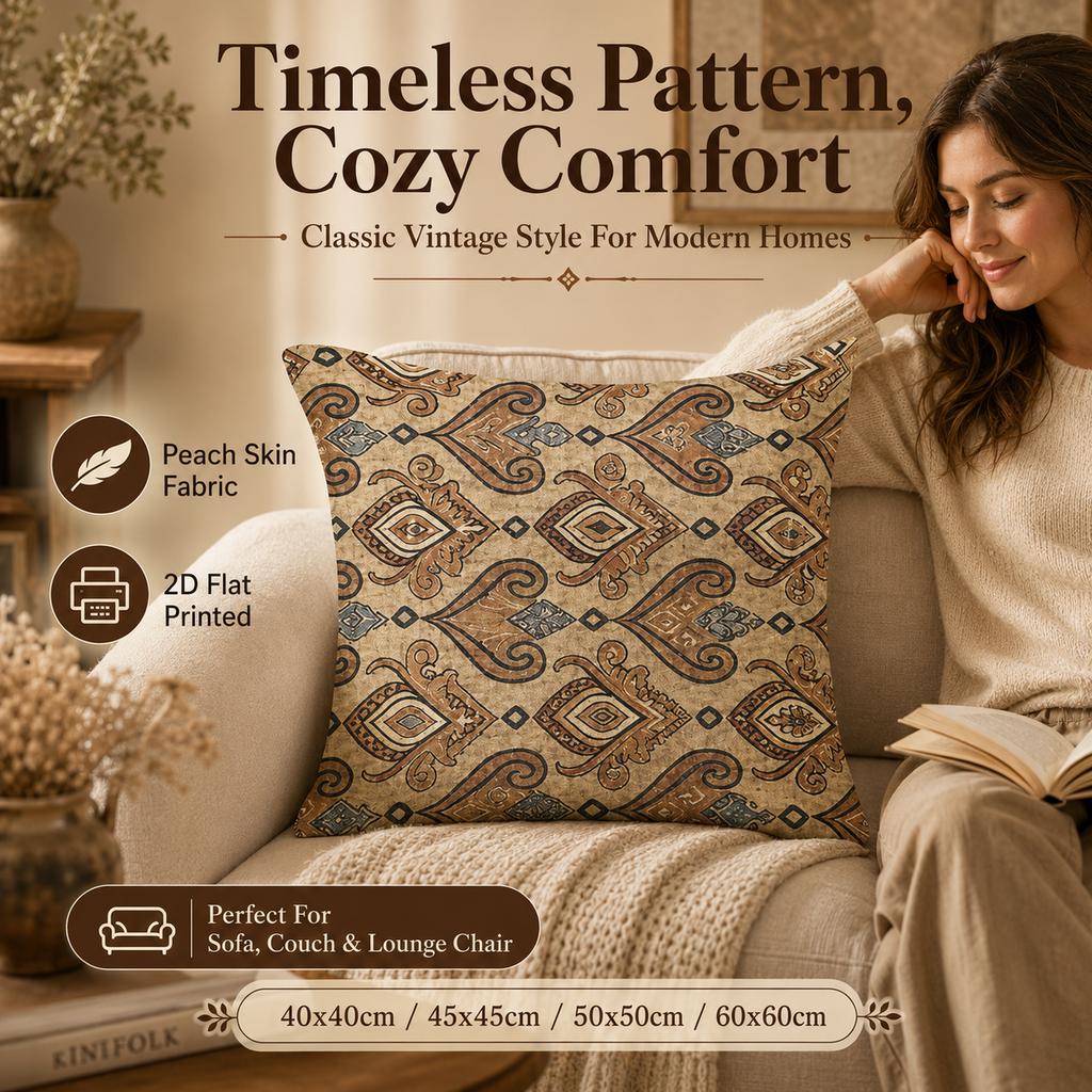 Retro Mandala Leaf Pillowcase Peach Skin 2D Flat Printed Artistic Cushion Cover for Couch Bedroom Sofa Home Decoration