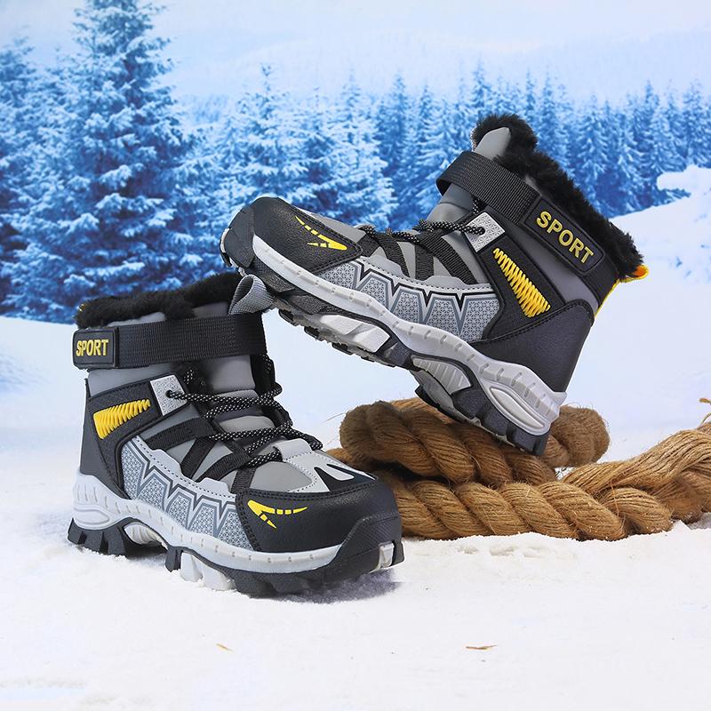 Boy's Winter Snow Boots with Plush Insulation Anti Slip Outdoor Sports Snow Boots