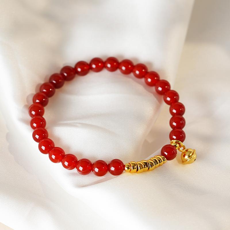 Tichiya Real Shot Natural Red Agate & S925 Sterling Silver Bracelet with Beads & Bells - Women s Retro Zodiac Jewelry S925 Silver