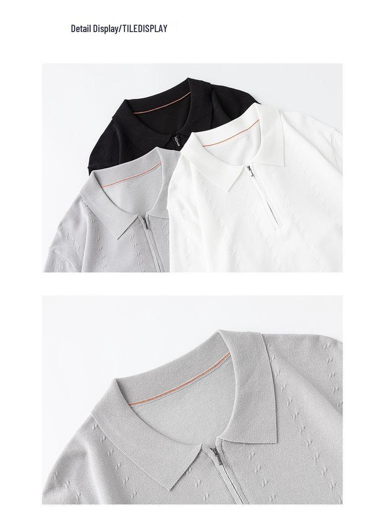 Mu Qiu Men's Half-Zip Cable Knit Polo Shirt | Old Money Style Short Sleeve Lapel Casual Knitwear