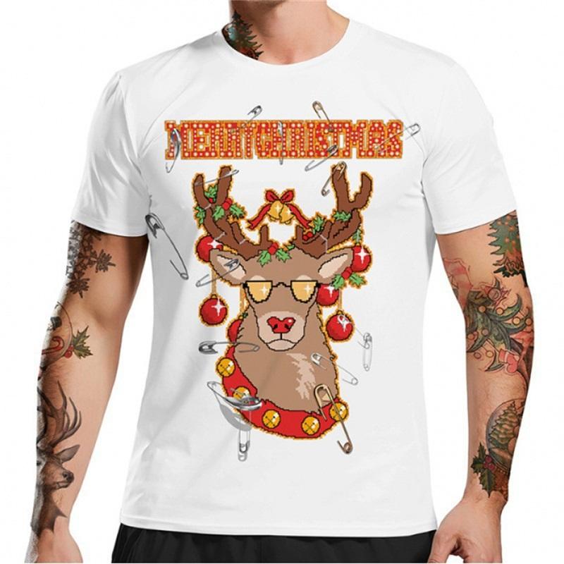 Funny Christmas T-Shirt for Men 3D Muscle Print Short Sleeve O-Neck Streetwear Male Oversized Casual Party Clothing