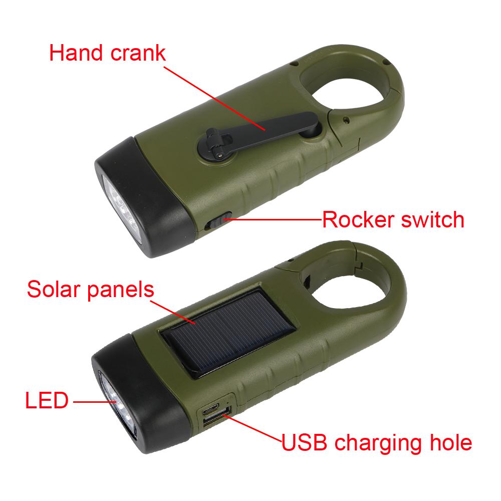 Emergency Hand Crank Dynamo Rechargeable Solar Flashlight Power Bank LED Flashlight For Fishing Boating Hiking
