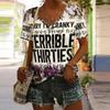 Women Print V Neck Short Sleeve Casual Loose Tunic Tops