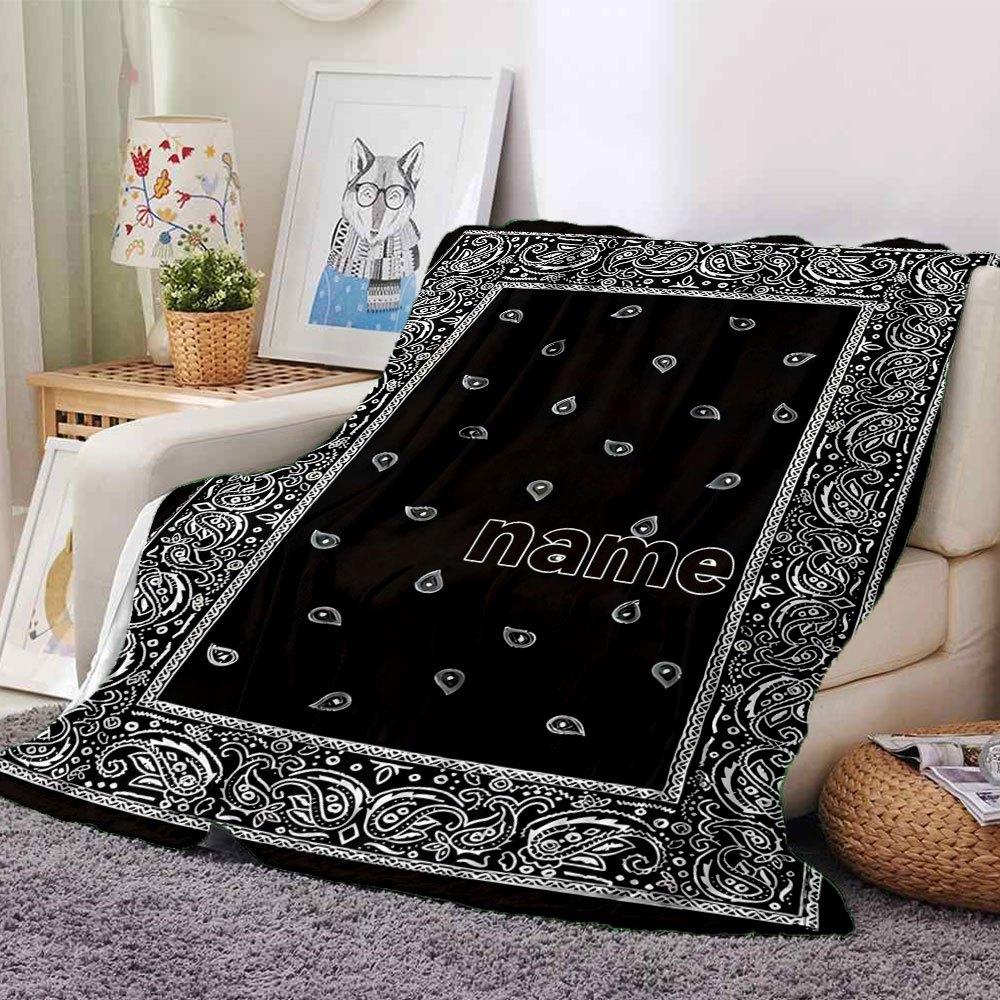 Paisley Bandana Design Gift Customizable Blanket Personalized Text Comfortable For Sofa Couch Office Bed Picnics Four Seasons Universal Digital Print