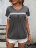 Women Short Sleeve Round Neck Lace Spliced Casual T Shirt