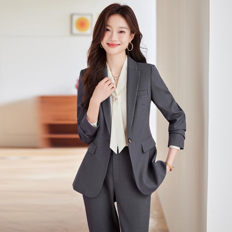 2024 Women's Gray Professional Suit Set - Spring/Autumn High-End Jacket for Workplace, Commute, or Interview