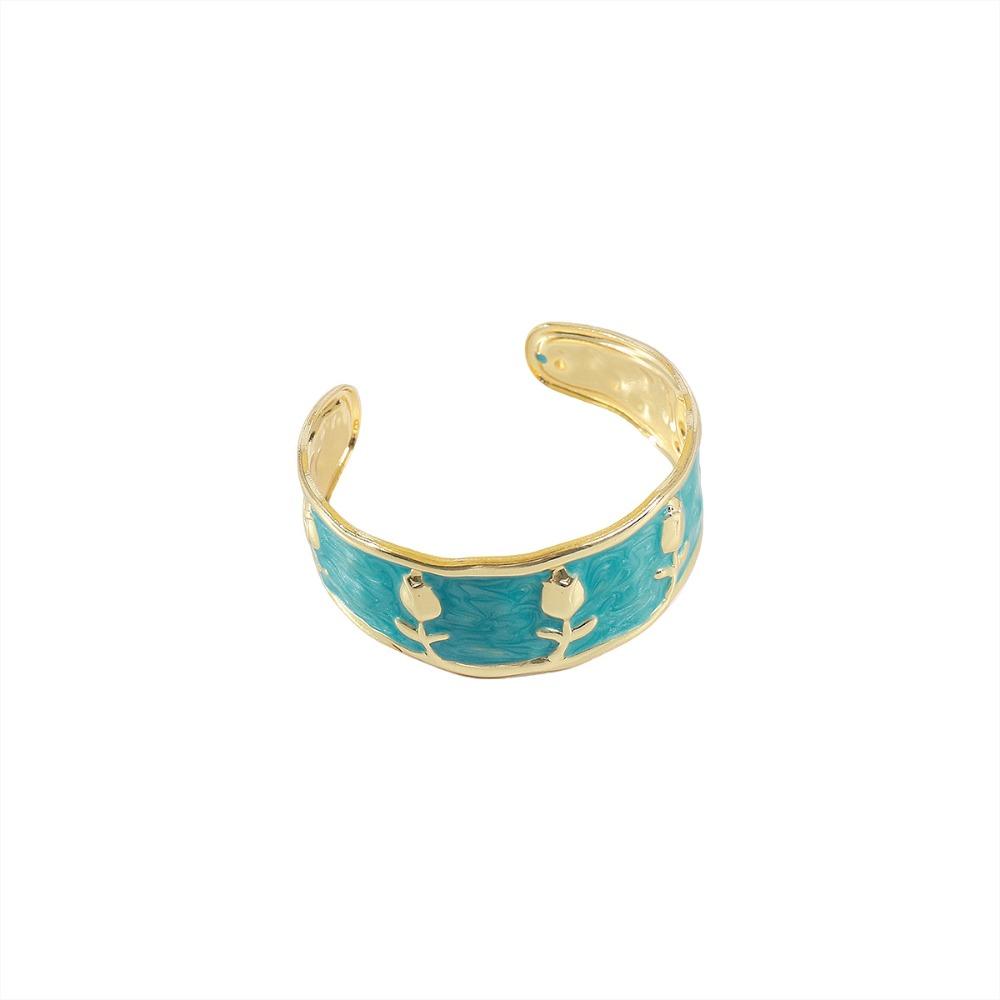 Hawaiian Flower Glazed Enamel Bracelet Geometric Heart Arm Ring Open Metal Vintage Cloisonne Bangle Girls