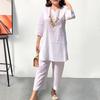 1 Set Damen Outfit V-Ausschnitt Elastische Taille Ethnischer Stil 46085 Ärmel Schweißabsorption Tägliche Kleidung Einfarbige Damen Sommer T-Shirt
