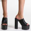 14CM Super High Heel Platform Mules Women Outdoor Slippers Peep Toe Slip On Sandals PU Black White Size 35-42 Zapatos De Mujer