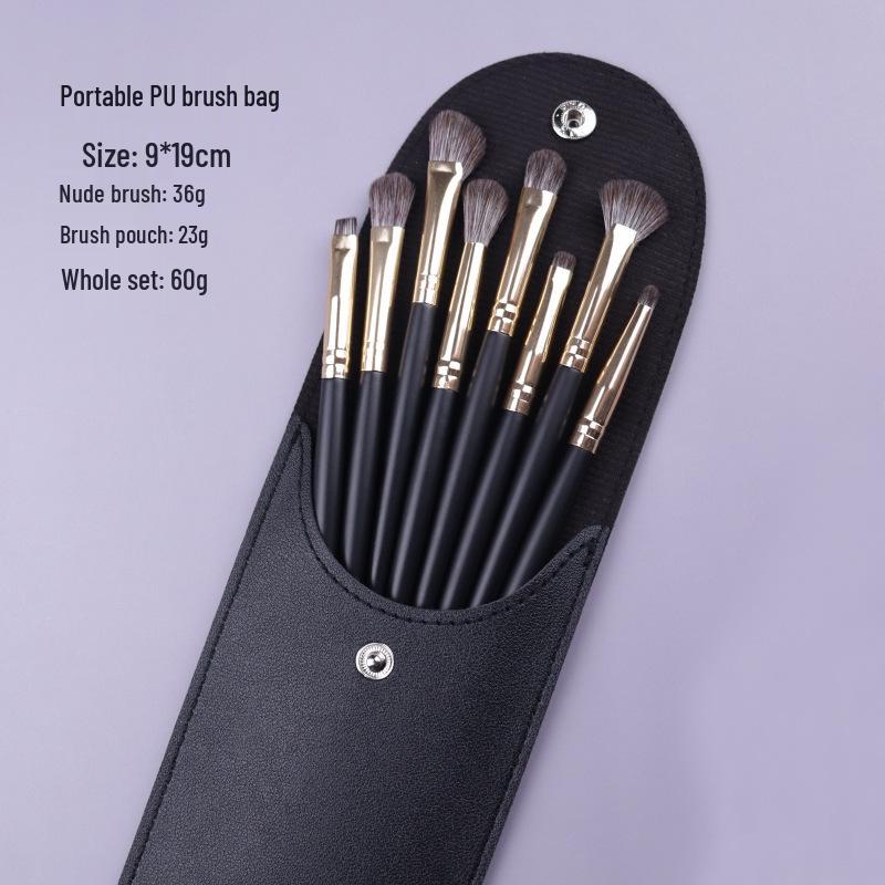 Fangyuanyuan 8-Piece Wooden Handle Eyeshadow & Nose Shadow Brush Set with PU Bag - Soft Bristle Makeup Brushes