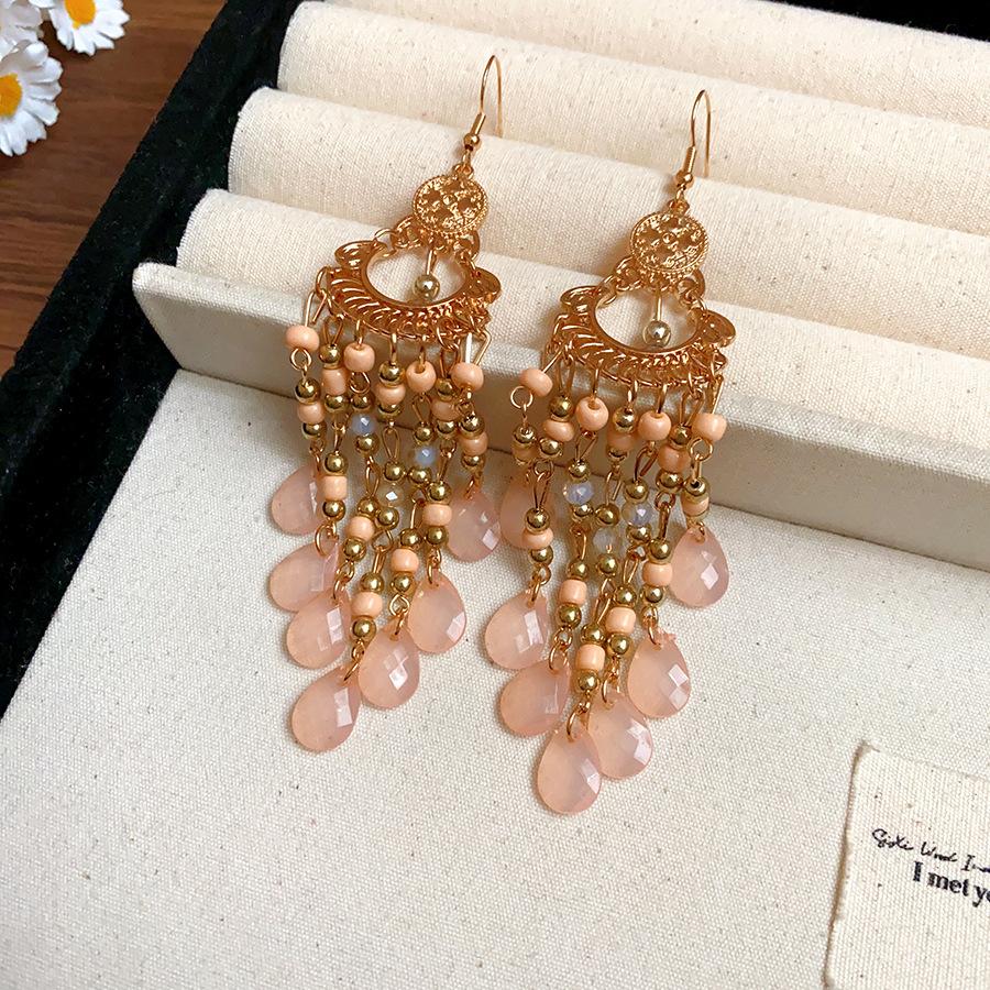 Bohemian glass rice beads water drop ear hooks retro ethnic style earrings fashion personality earrings niche high sense