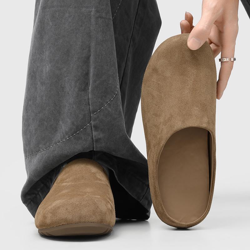 Plus Size 45 46 Mules Man Slip On Flats Half Shoes for Men Open-back Flat Sneakers Casual Shoes Suede Leather Slide Sandals 2026