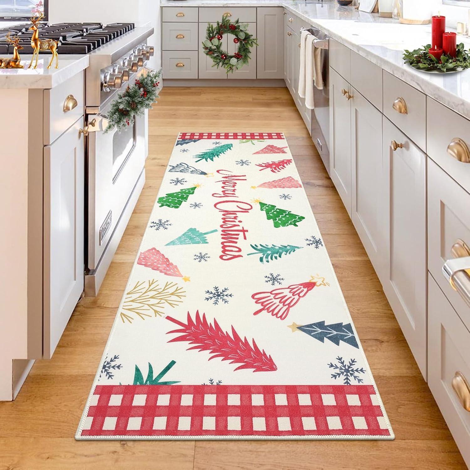 

Runner Rug Corridor Carpet Bedside Bedroom Christmas Entrance Decoration Floor Mat Hallway Rugs Foldable Machine Washable 50x160cm