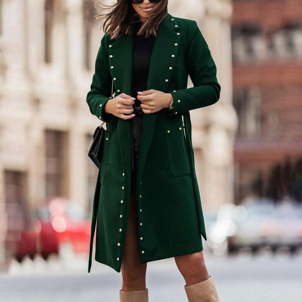Women's Autumn And Winter Slim Tweed Long Long Sleeve Solid Color Button Pocket Jacket