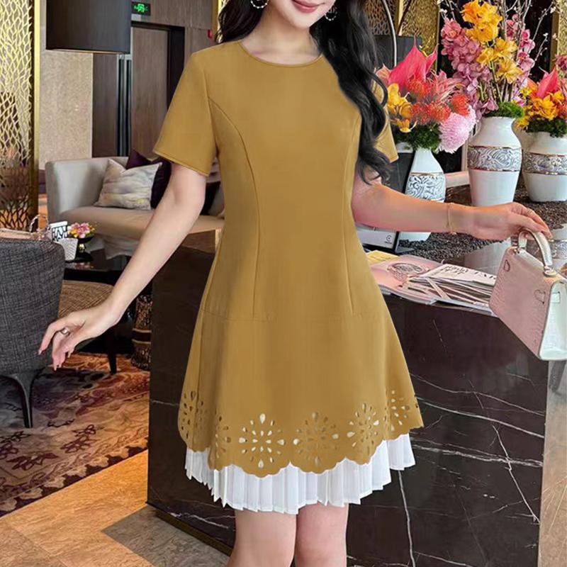 ZANZEA Women Summer Round Neck Casual Short Sleeve Patchwork Dress