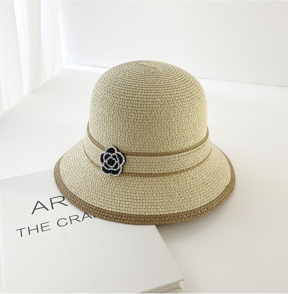Stylish Straw Paper Beach Sun Hat In Khaki Beige Black And White Colors