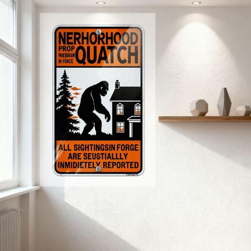 NERHOOD QUATCH Bigfoot Creature House Pine Tree Metal Tin Sign - Vintage Home Decor for Man Cave Bar with Prop Pay & Reporting W