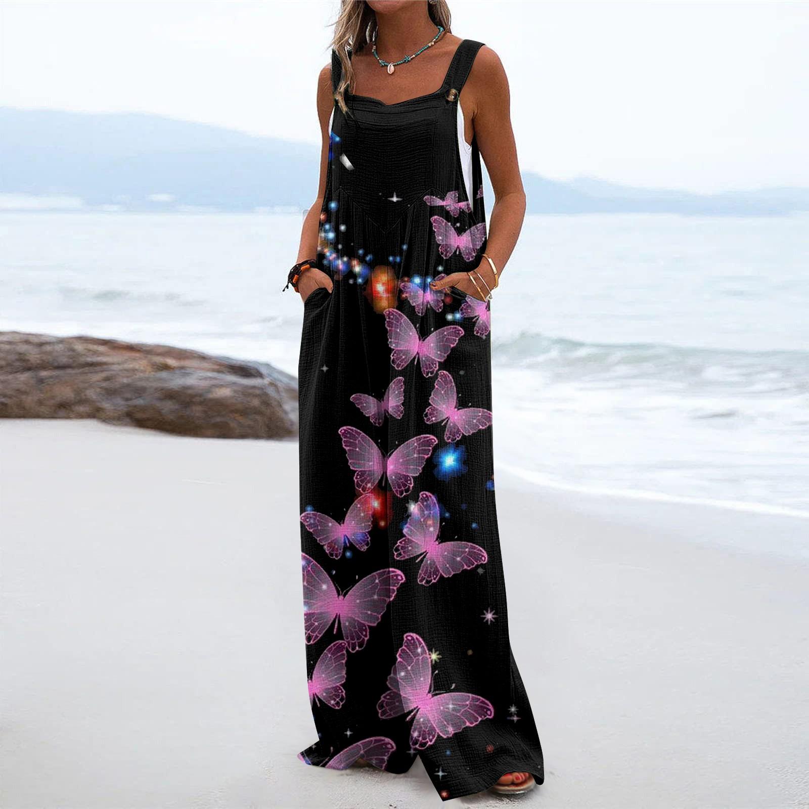 

Женский комбинезон, повседневный свободный комбинезон без рукавов с регулируемыми бретелями, широкий комбинезон с карманами L чёрный