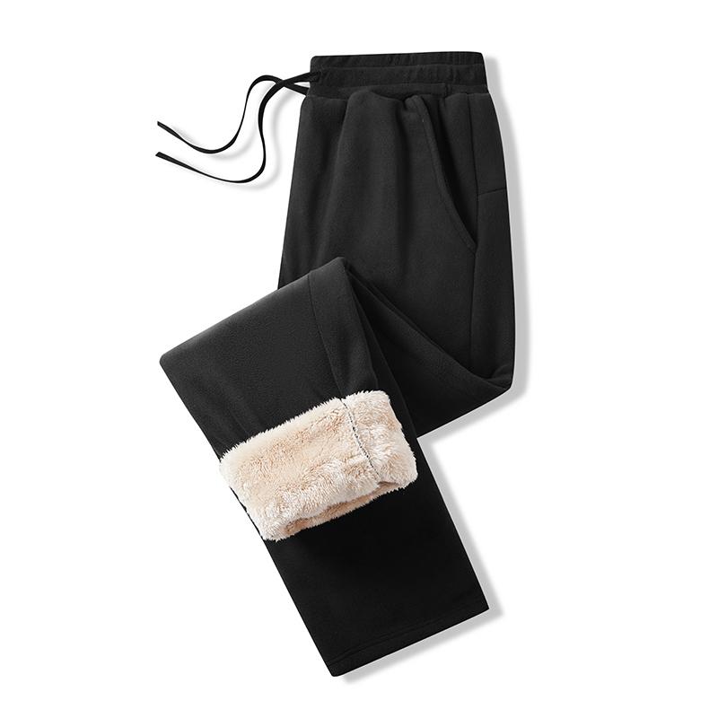 Autumn Winter Elastic Solid Color High-waisted Men's Casual Pants Warm Trousers Loose Fleece Thickened Sweatpants