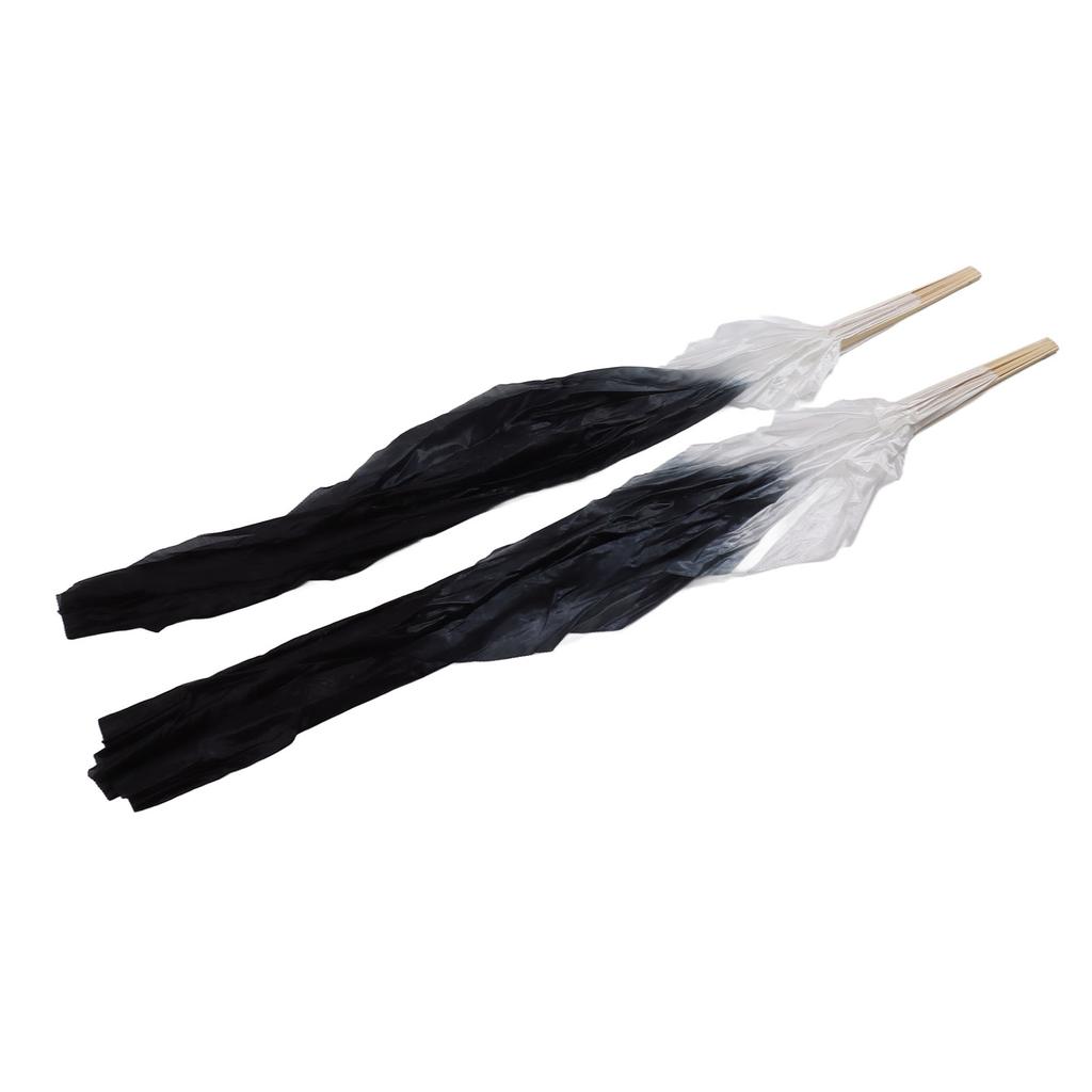 1 Pair Long Dance Fan Soft Beautiful Classical Dancing Fan for Belly Dance Performance Learning 1.5m Gray and Black