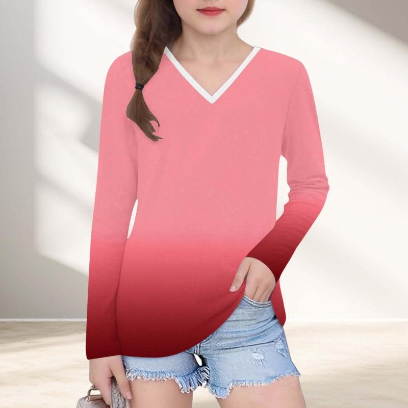 Womens V-Neck Long Sleeve Loose Fit T-Shirt With Polka Dot Print Casual Oversized Top Daily Wear