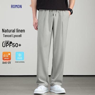 Rommon Men's Linen Lyocell Loose Straight Casual Pants