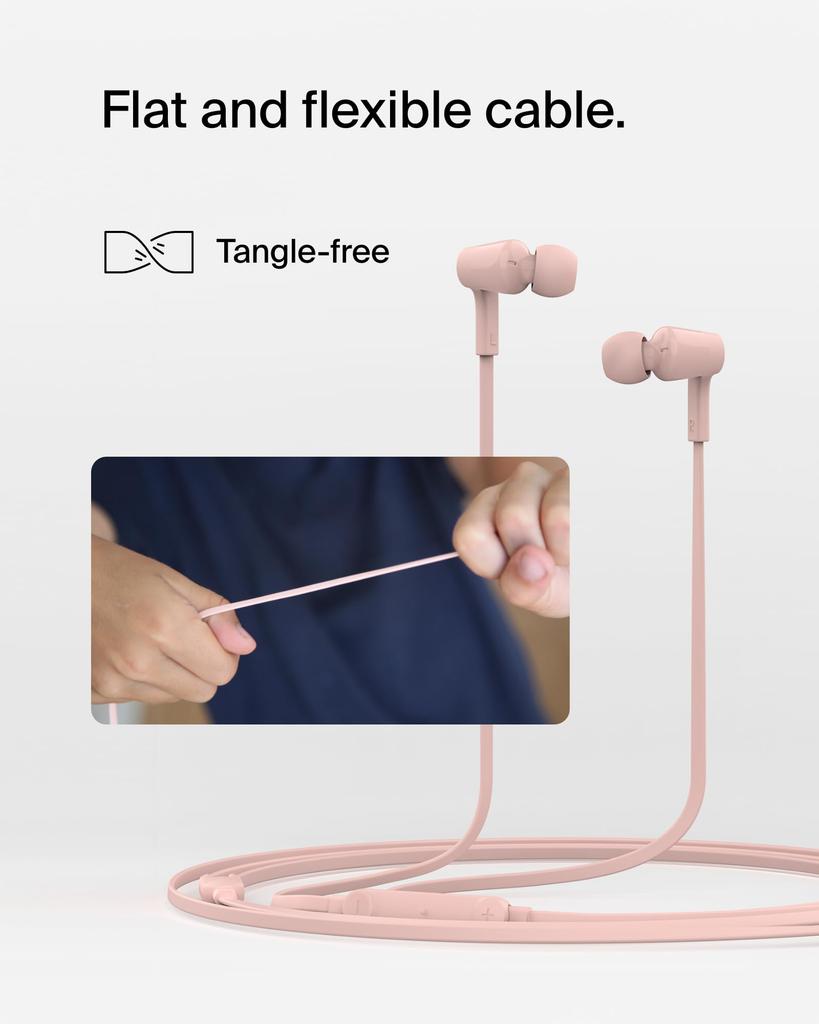 Belkin SoundForm Wired Earphones USB-C Microphone In-Ear Headphones Pink Compatible with iPhone 16 iPad Mini Galaxy S24 Android Devices