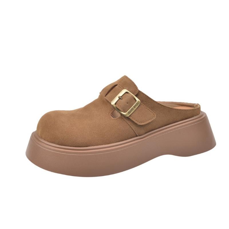 Small thick-soled heightened baotou half slippers frosted spring and autumn new muffin bottom slippers