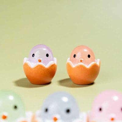 10 piezas de adornos luminosos de dibujos animados de pollo con caparazón roto, figuras de hadas para decoración de jardín, mini accesorios de micropaisajismo para bricolaje