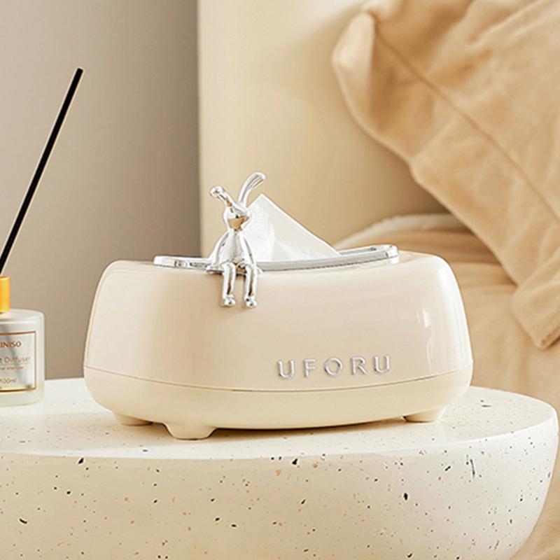 Creative Spring Tissue Box Ceramic Paper Towel Holder Paper Extractor Cute Rabbit Storage Box Household Napkin Holder