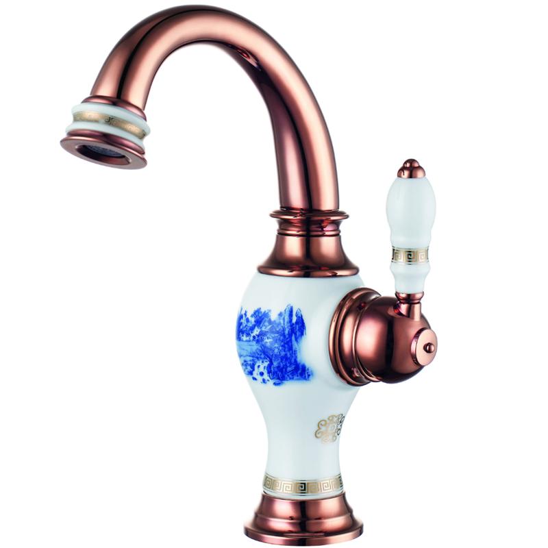 Tuqiu Gold Bathroom Faucet Brass and Ceramic Gold Basin Faucet Deck Mounted Hot & Cold Lavotory Faucet Mixer Tap Sink Faucet