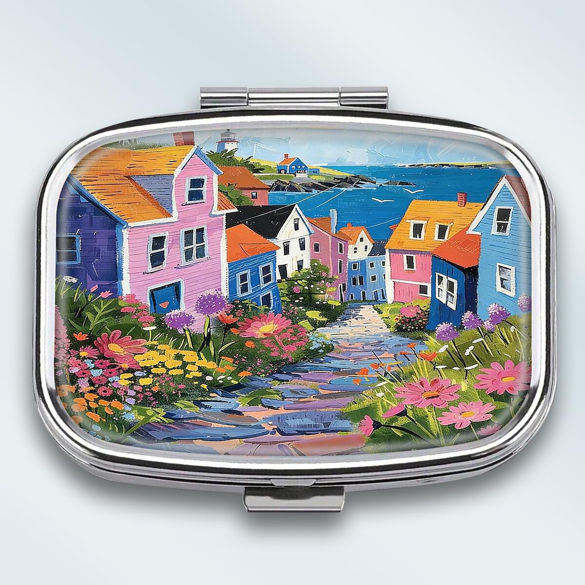 

Portable Pill Box with 2 Compartments, Mini Metal Medicine Organizer Case, Cute Printed Pill Container for Vitamins, Pills, Jewelry, Travel, Daily Use різнокольоровий