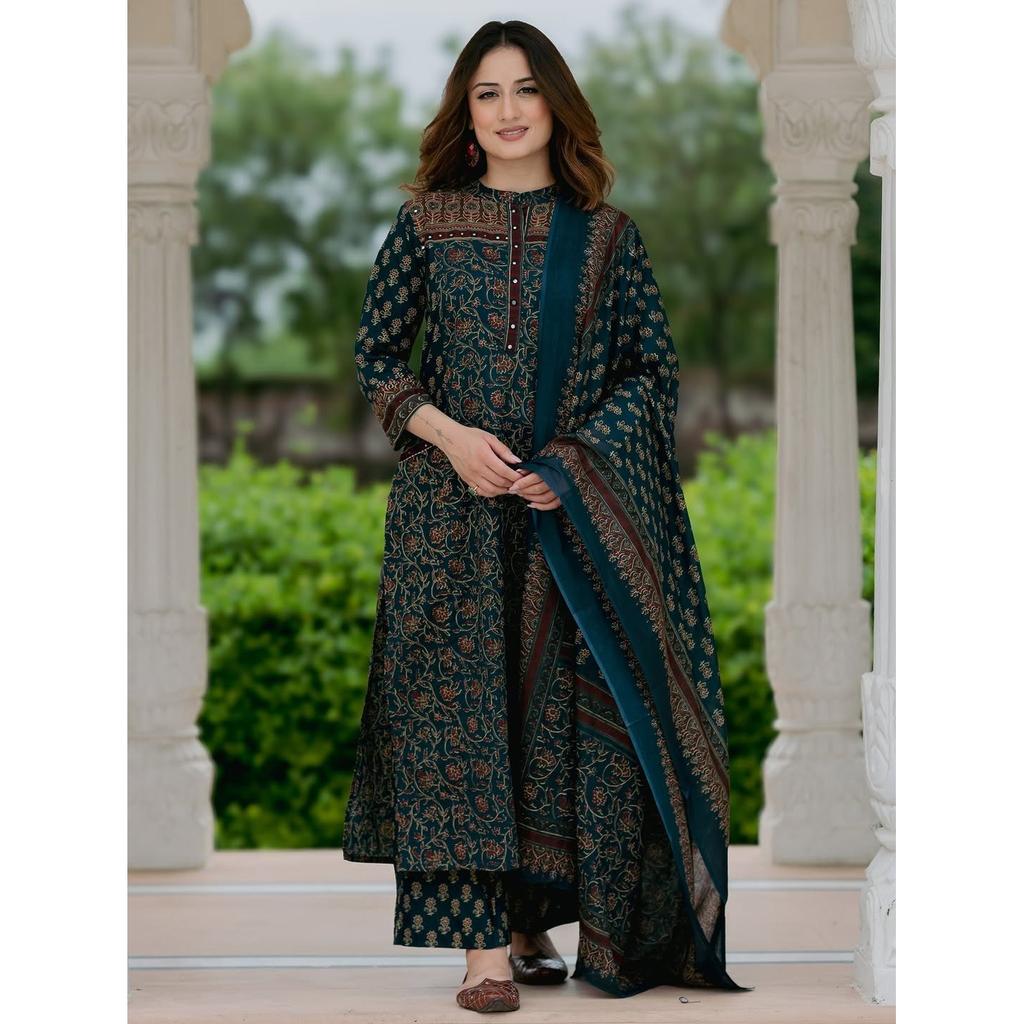 Pakistani Women Straight Kurti Pant Dupatta Set Indian Designer Ethnic Kurta Set